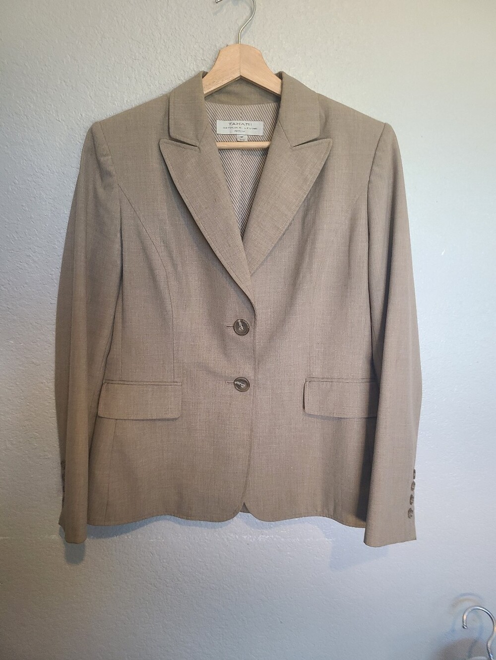 Tahari ASL Tailored Fit Taupe Tan Light Brown Two-Button Women's Blazer Jacket